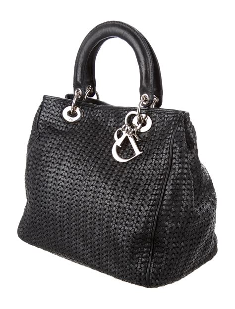 christian dior woven leather handbag